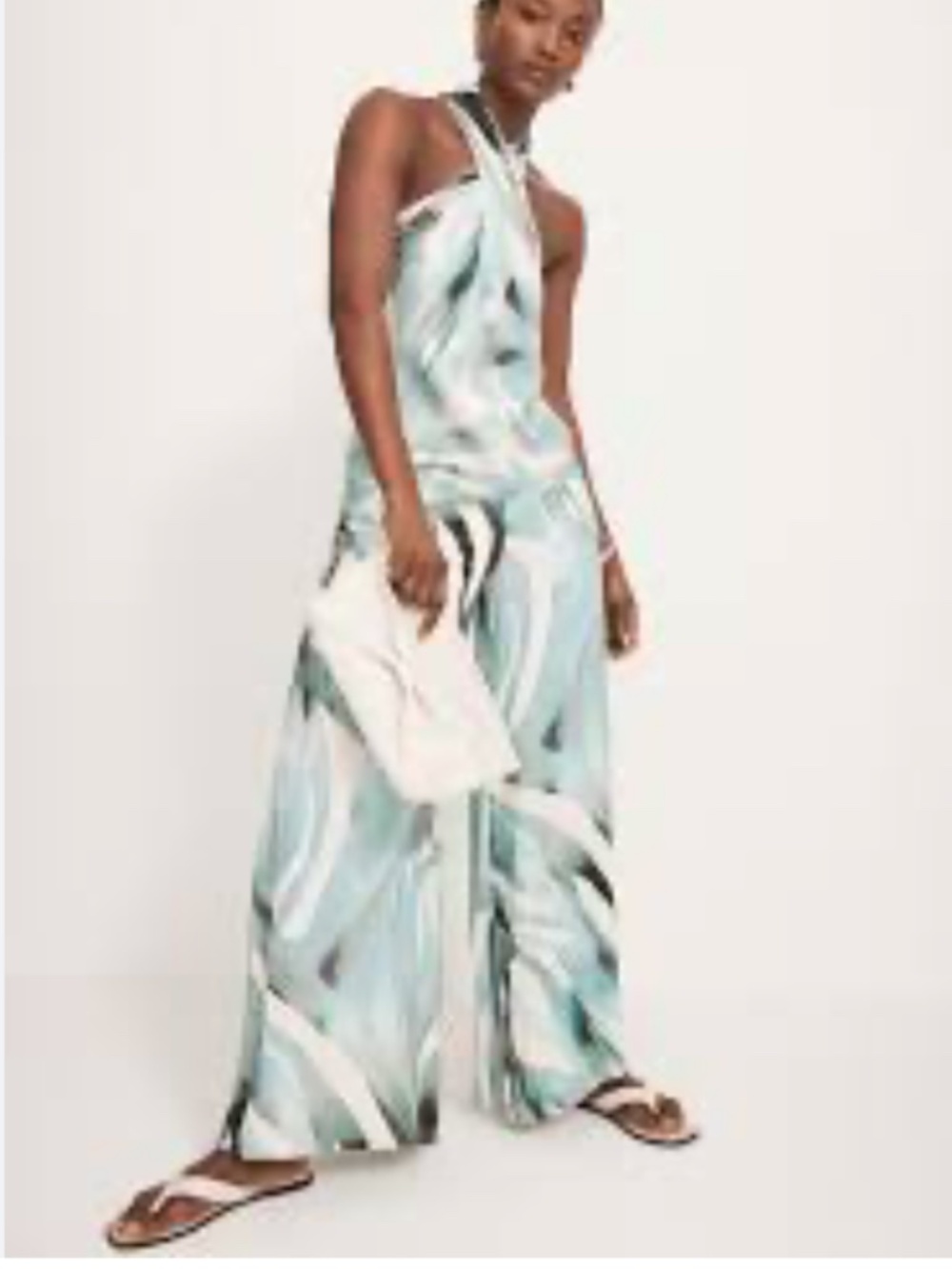 Mint Velvet Satin Wide Leg Tropical Print Pants in XS